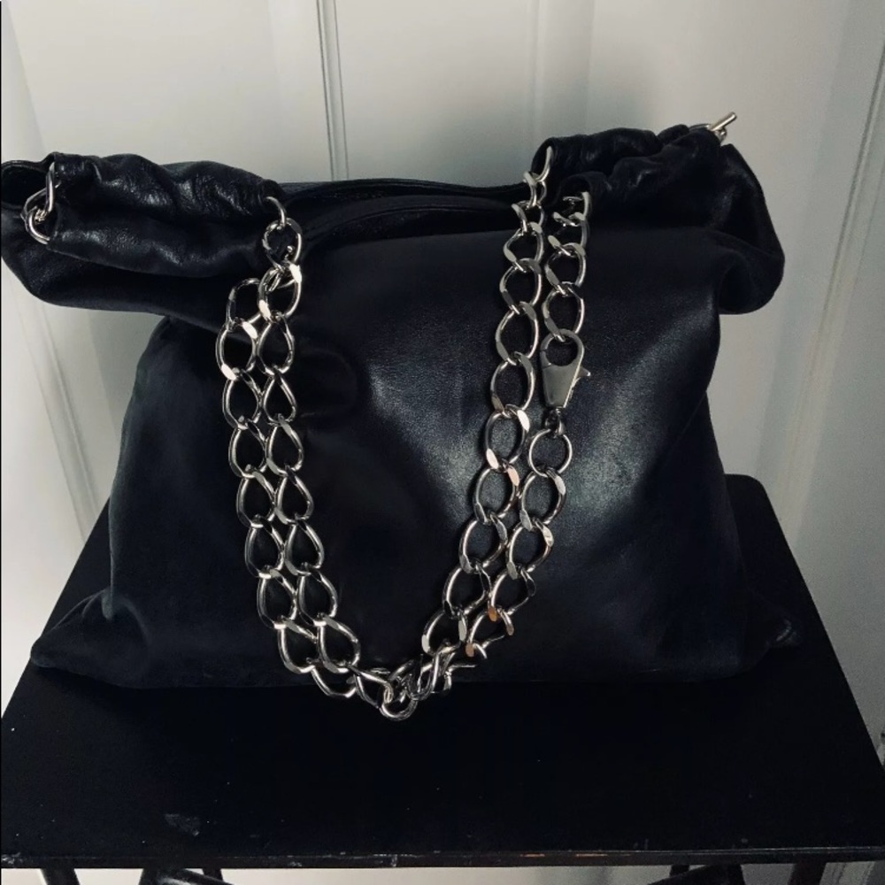 LANVIN Black shopper Tote Bag  HOBO HANDBAG AUTHENTIC
